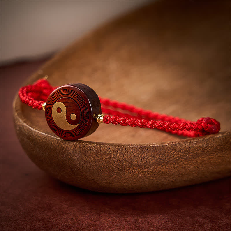 Buddha Stones 紫の白檀の陰陽護符赤紐ブレスレット - image 3