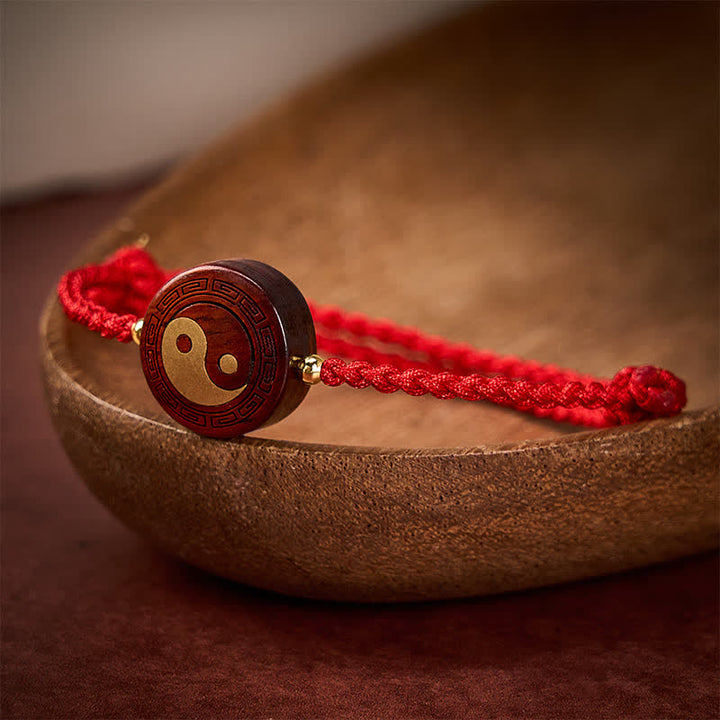 Buddha Stones 紫の白檀の陰陽護符赤紐ブレスレット - image 3