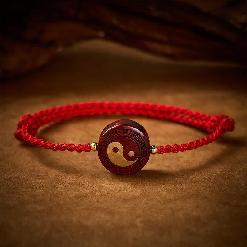 Buddha Stones 紫の白檀の陰陽護符赤紐ブレスレット - image 2