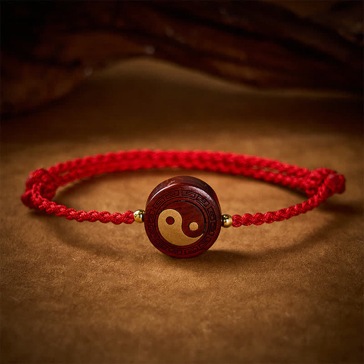Buddha Stones 紫の白檀の陰陽護符赤紐ブレスレット - image 2