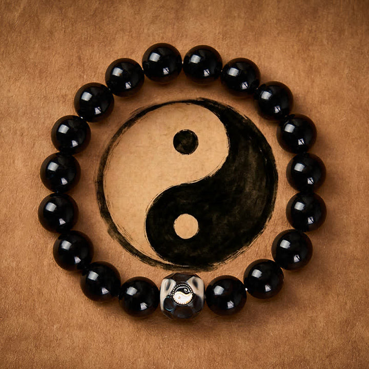 Buddha Stones チベット瑪瑙の陰陽富の丸ビーズブレスレット - 陰陽（バランス♥ハーモニー） - image 0