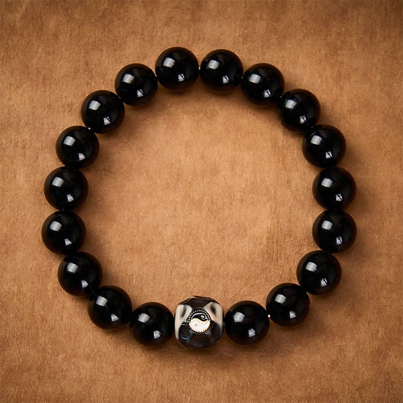 Buddha Stones チベット瑪瑙の陰陽富の丸ビーズブレスレット - image 1