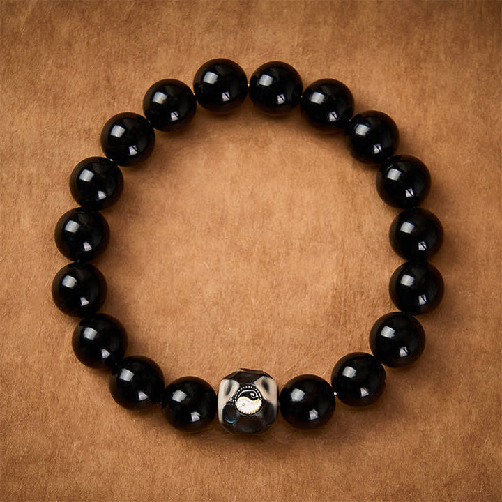 Buddha Stones チベット瑪瑙の陰陽富の丸ビーズブレスレット - image 1