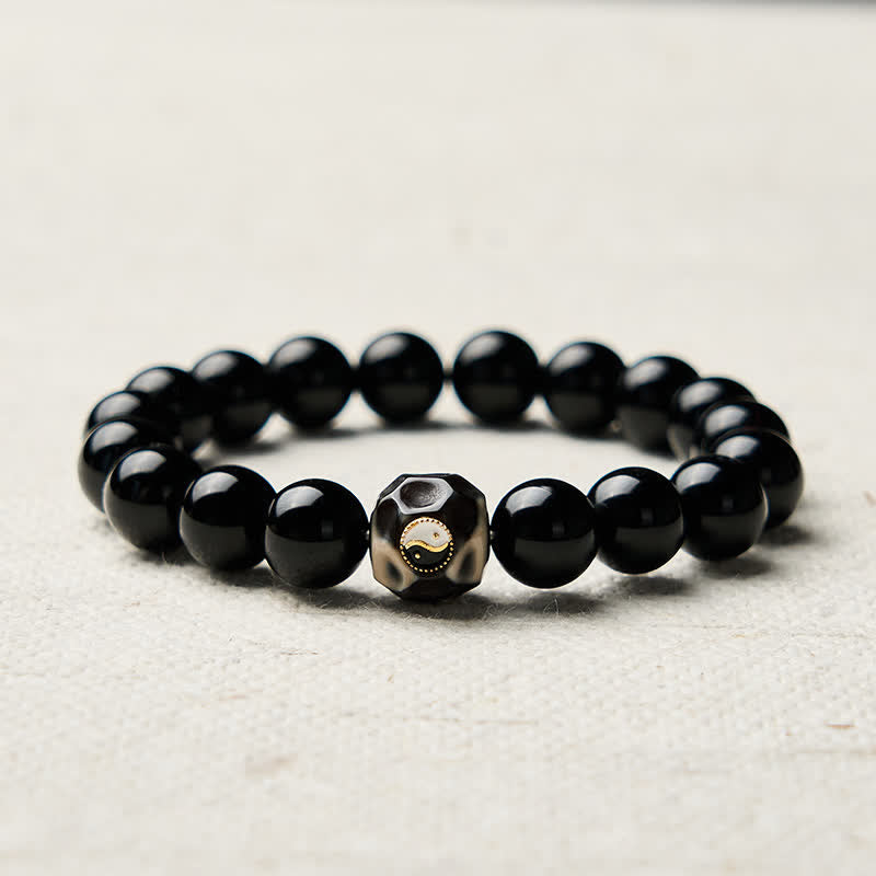 Buddha Stones チベット瑪瑙の陰陽富の丸ビーズブレスレット - image 4