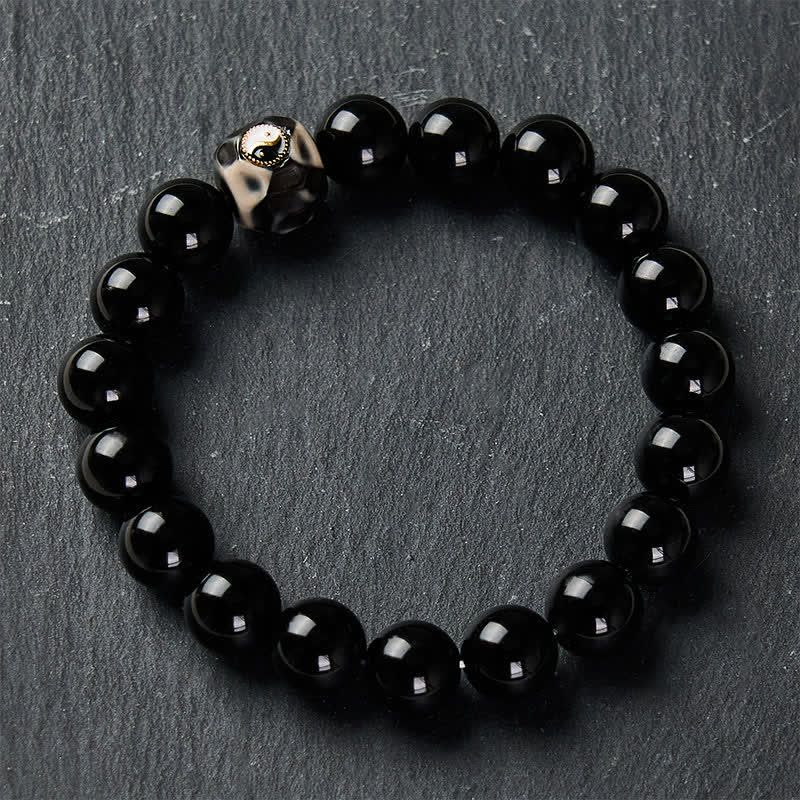 Buddha Stones チベット瑪瑙の陰陽富の丸ビーズブレスレット - image 2