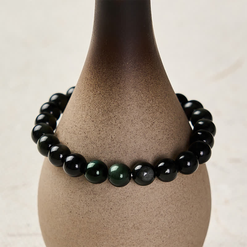 Buddha Stones レインボーオブシディアン陰陽バランスラウンドビーズブレスレット - image 4