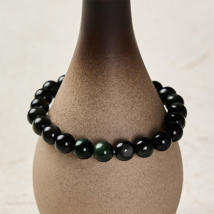 Buddha Stones レインボーオブシディアン陰陽バランスラウンドビーズブレスレット - image 4