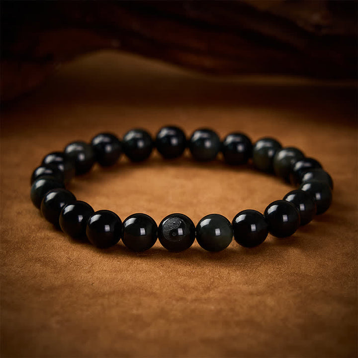 Buddha Stones レインボーオブシディアン陰陽バランスラウンドビーズブレスレット - レインボーオブシディアン（光の当たり方によって色が変わる） - 8mm - image 0