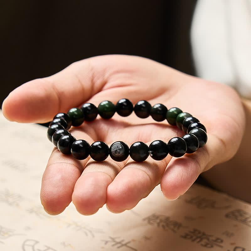 Buddha Stones レインボーオブシディアン陰陽バランスラウンドビーズブレスレット - image 9