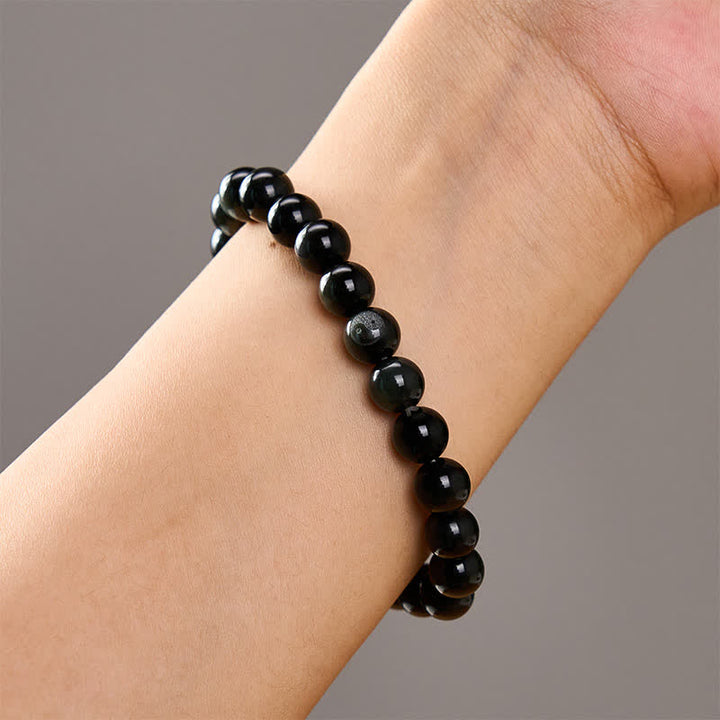 Buddha Stones レインボーオブシディアン陰陽バランスラウンドビーズブレスレット - image 10