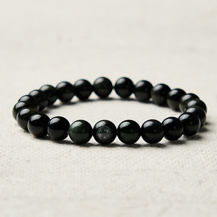 Buddha Stones レインボーオブシディアン陰陽バランスラウンドビーズブレスレット - image 8