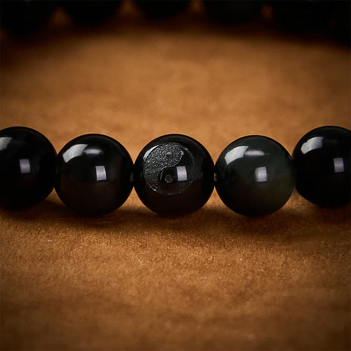 Buddha Stones レインボーオブシディアン陰陽バランスラウンドビーズブレスレット - image 11