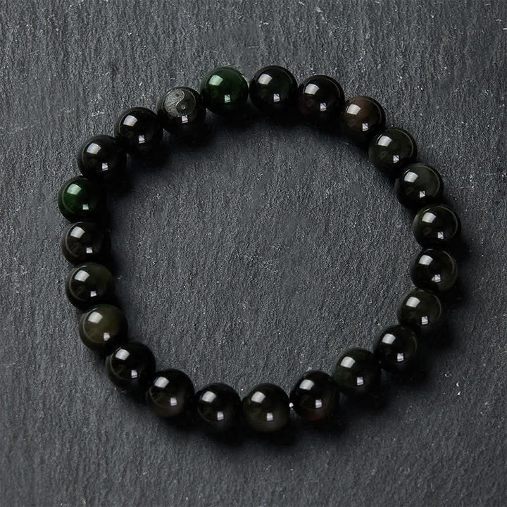 Buddha Stones レインボーオブシディアン陰陽バランスラウンドビーズブレスレット - image 3
