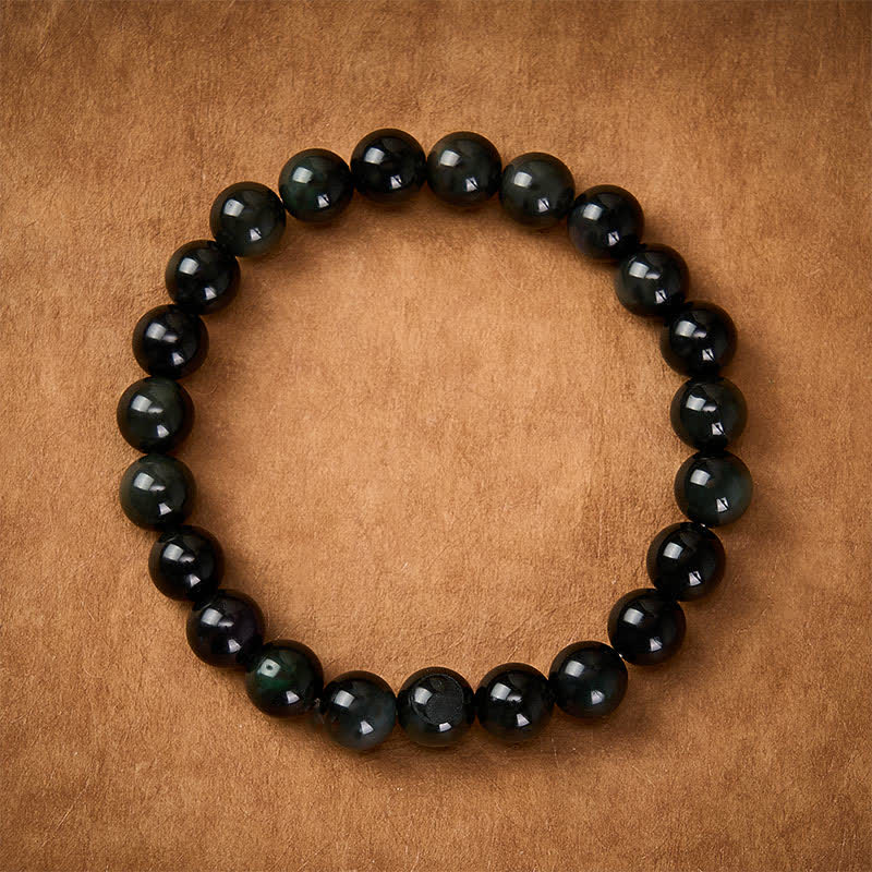 Buddha Stones レインボーオブシディアン陰陽バランスラウンドビーズブレスレット - image 2