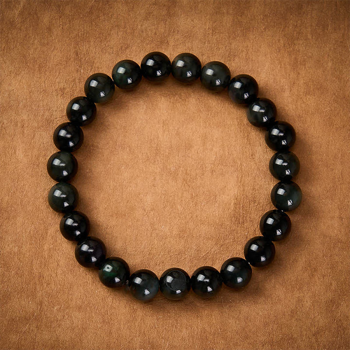 Buddha Stones レインボーオブシディアン陰陽バランスラウンドビーズブレスレット - image 2