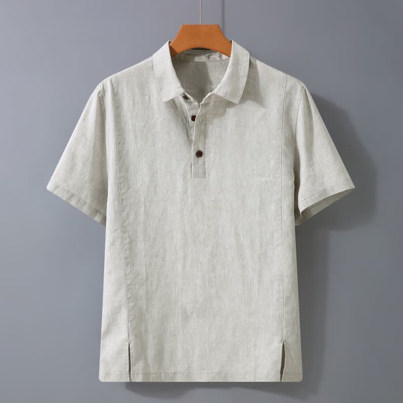 Buddha Stones 夏物カジュアルミニマリストボタンアップ無地メンズ半袖シャツ - リネン - US/UK/AU44, EU54 （4XL） - image 0