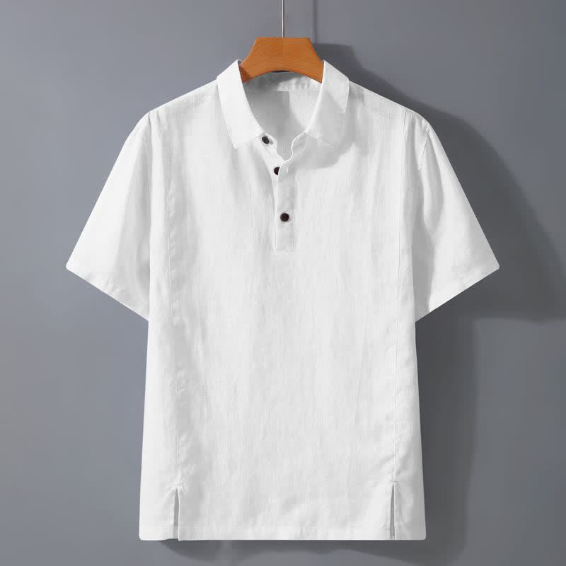 Buddha Stones 夏物カジュアルミニマリストボタンアップ無地メンズ半袖シャツ - 白 - US/UK/AU44, EU54 （4XL） - image 5