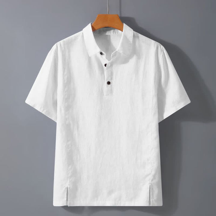 Buddha Stones 夏物カジュアルミニマリストボタンアップ無地メンズ半袖シャツ - 白 - US/UK/AU44, EU54 （4XL） - image 5