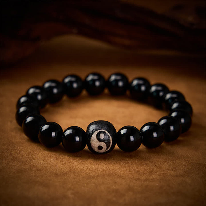 Buddha Stones チベット産黒曜石・ブラックオニキス陰陽付き守護ブレスレット - image 2