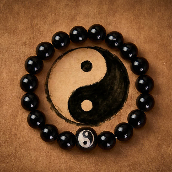 Buddha Stones チベット産黒曜石・ブラックオニキス陰陽付き守護ブレスレット - 黒曜石（浄化♥力） - image 0