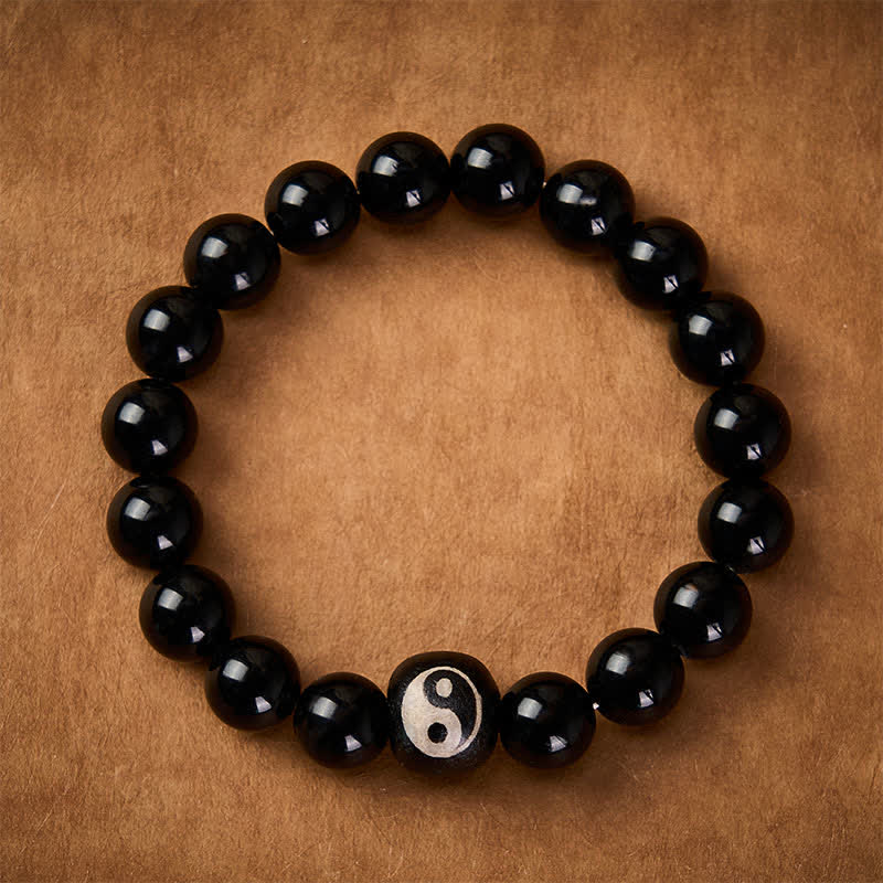 Buddha Stones チベット産黒曜石・ブラックオニキス陰陽付き守護ブレスレット - image 1