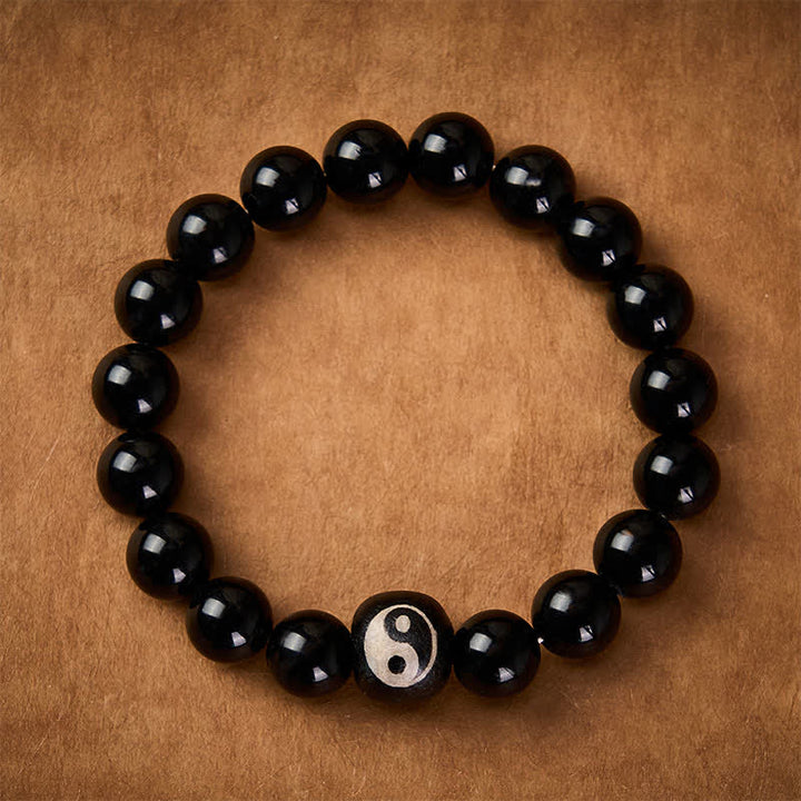 Buddha Stones チベット産黒曜石・ブラックオニキス陰陽付き守護ブレスレット - image 1
