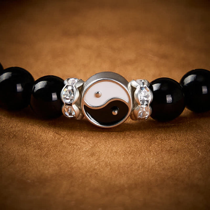 Buddha Stones 黒曜石の陰陽バランスラウンドチャームブレスレット - image 11