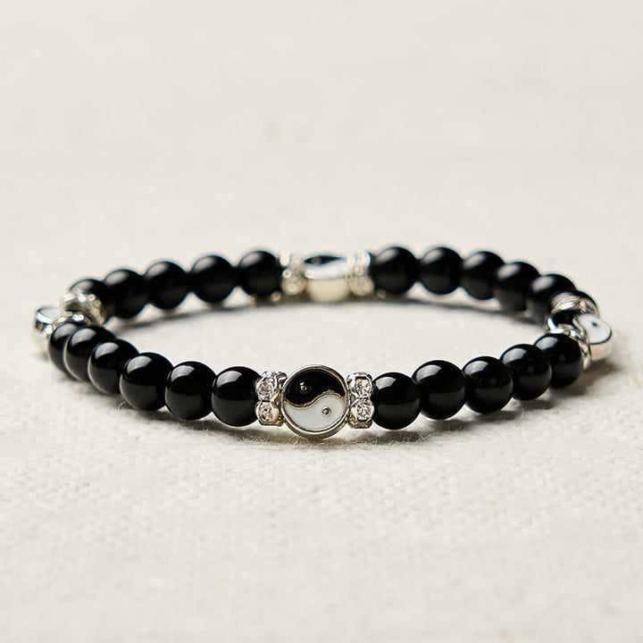 Buddha Stones 黒曜石の陰陽バランスラウンドチャームブレスレット - image 8