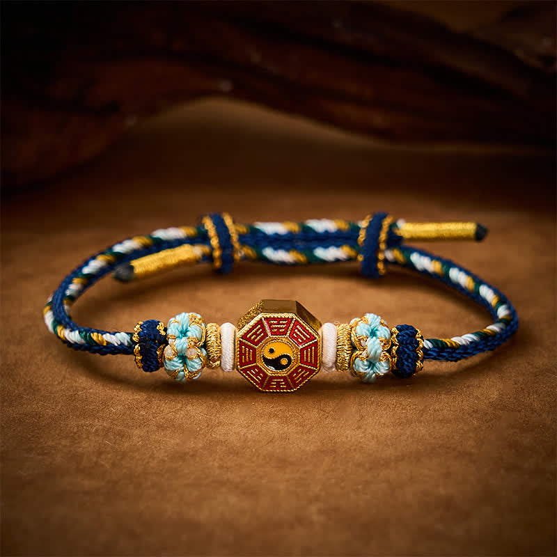 Buddha Stones 保護を象徴するカラフルな紐、八卦中国コイン、手織りチベット編みブレスレット - image 18
