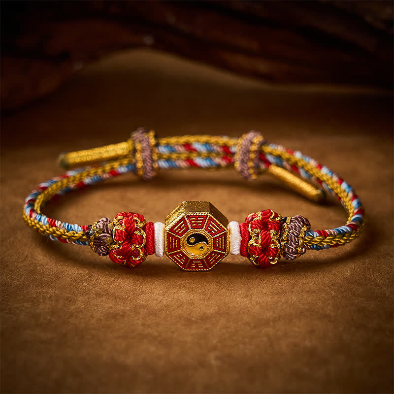 Buddha Stones 保護を象徴するカラフルな紐、八卦中国コイン、手織りチベット編みブレスレット - image 11