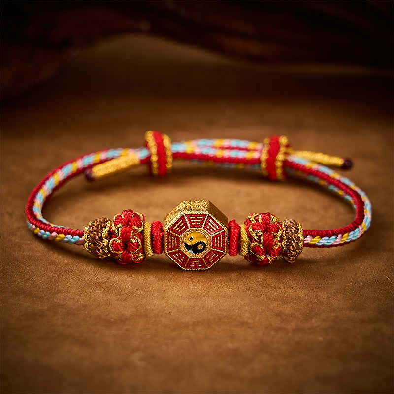 Buddha Stones 保護を象徴するカラフルな紐、八卦中国コイン、手織りチベット編みブレスレット - image 3