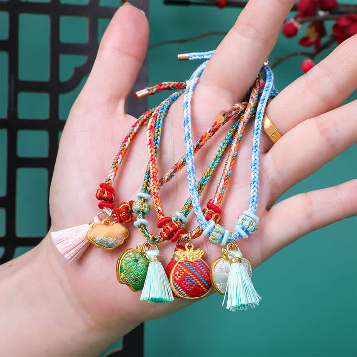 Buddha Stones 五色紐編み宋錦如意笏タッセル幸運ブレスレット - image 7