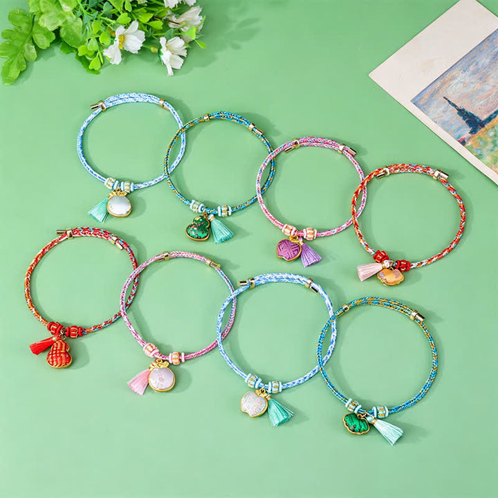 Buddha Stones 五色紐編み宋錦如意笏タッセル幸運ブレスレット - image 6