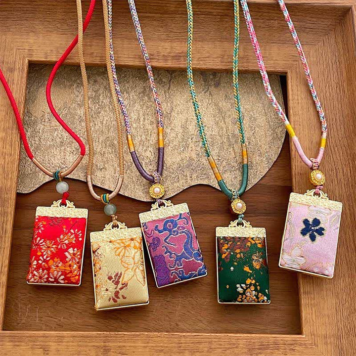 Buddha Stones ソンブロケード花柄ハーモニー編み込み長方形ネックレス - image 0