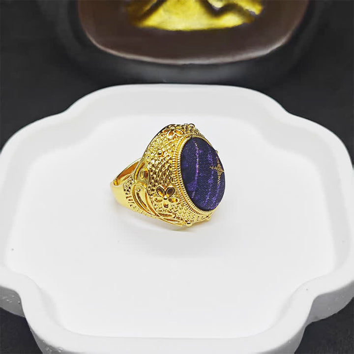 Buddha Stones 宋錦豊かさ鳩卵楕円形調節可能中国風リング - image 3