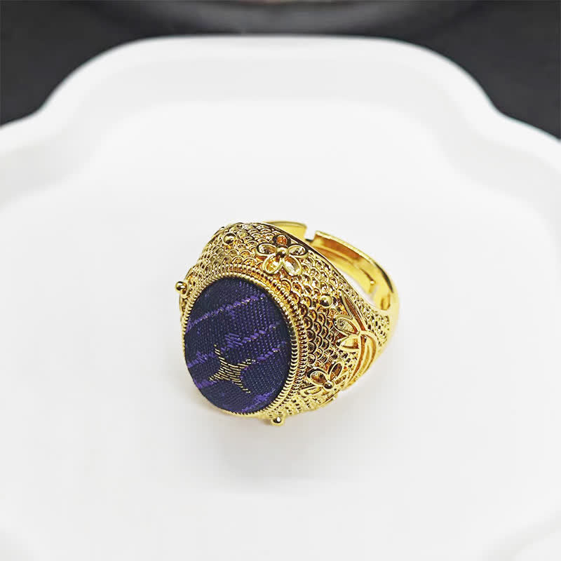 Buddha Stones 宋錦豊かさ鳩卵楕円形調節可能中国風リング - image 1