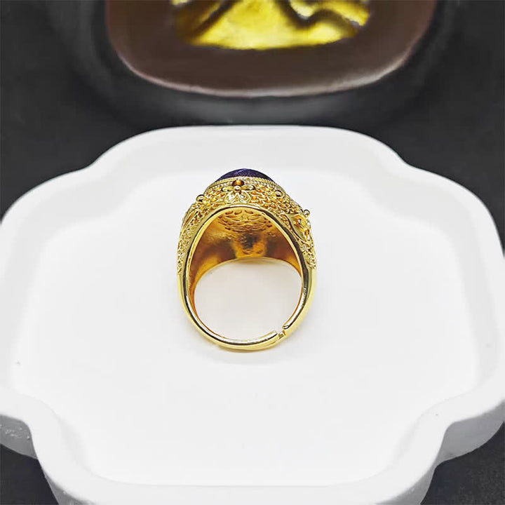 Buddha Stones 宋錦豊かさ鳩卵楕円形調節可能中国風リング - image 6