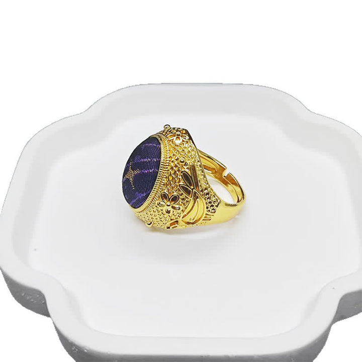 Buddha Stones 宋錦豊かさ鳩卵楕円形調節可能中国風リング - image 4