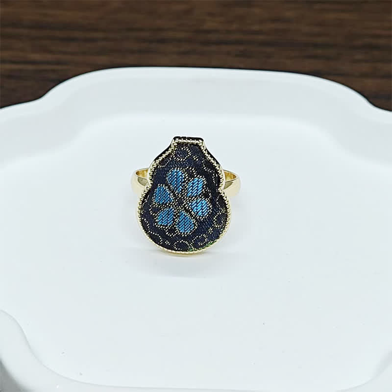 Buddha Stones 宋錦瓢箪型良縁祈願調節可能 ヴィンテージ 中国風リング - ブラックブルー（同系色調 - 柄は異なる場合があります） - 調節可能（オープン） - image 7