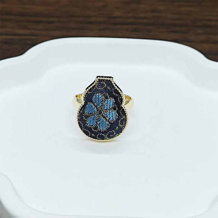 Buddha Stones 宋錦瓢箪型良縁祈願調節可能 ヴィンテージ 中国風リング - ブラックブルー（同系色調 - 柄は異なる場合があります） - 調節可能（オープン） - image 7