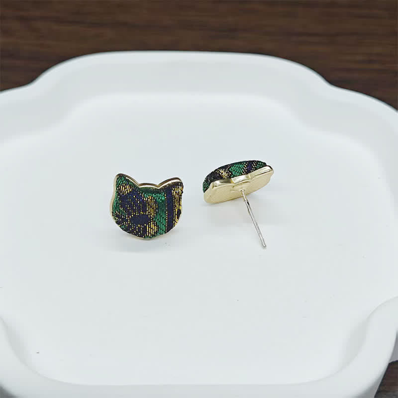 Buddha Stones 手作りの宋錦織の猫の良縁祈願の中国風ヴィンテージイヤリング - image 4