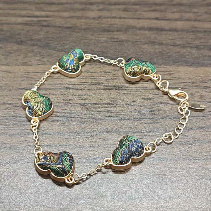 Buddha Stones 宋錦瓢箪水面波紋幸運繁栄中国風ヴィンテージブレスレット - 緑色（同系色調 - 柄は異なる場合があります） - image 6