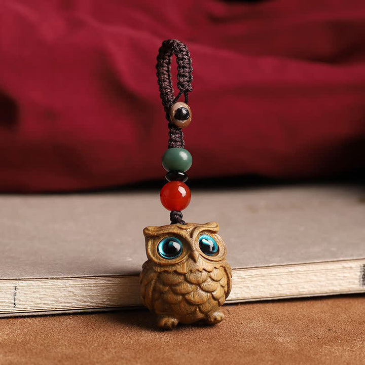 Buddha Stones 緑白檀製フクロウの静寂をモチーフにした手彫り編み込みキーホルダー - キーホルダー - グリーンサンダルウッド（穏やかなエネルギー♥精神的なバランス） - image 0