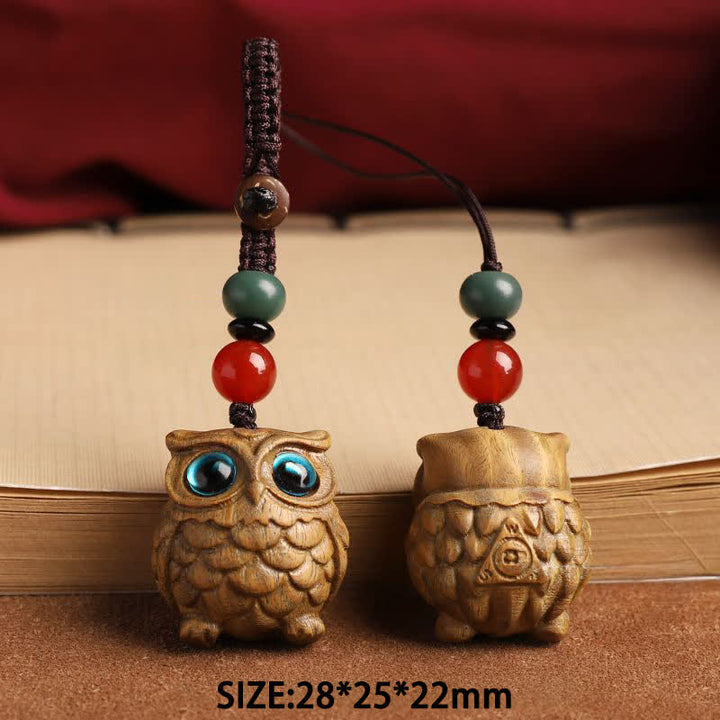 Buddha Stones 緑白檀製フクロウの静寂をモチーフにした手彫り編み込みキーホルダー - image 8