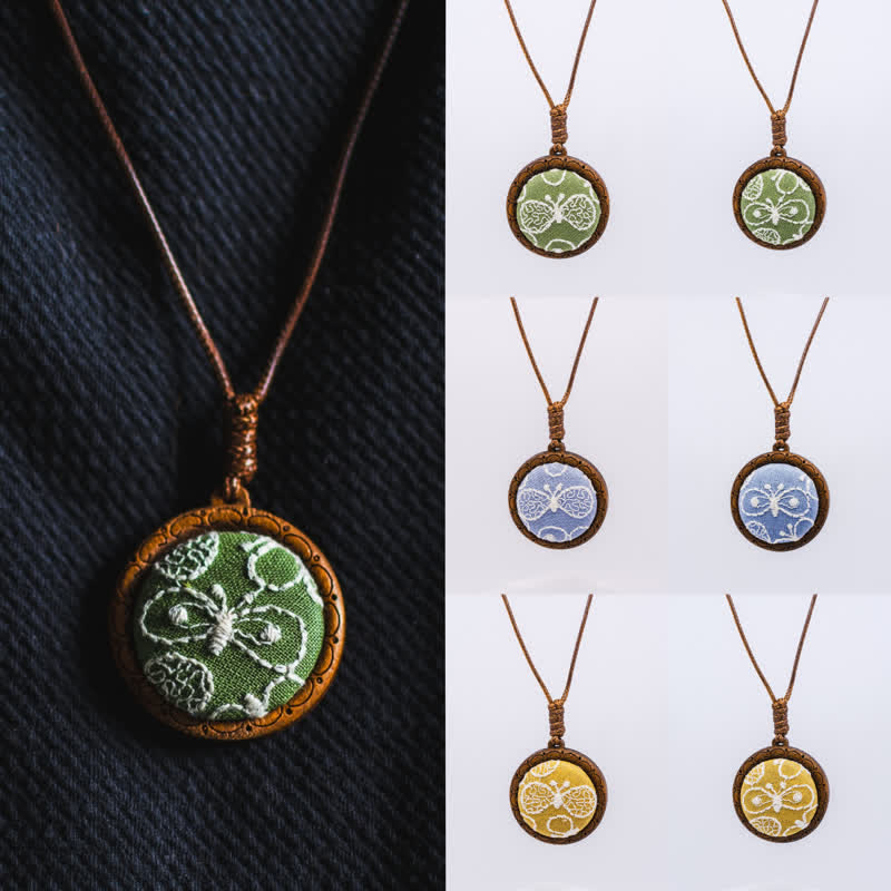 Buddha Stones 木製手彫り刺繍花蝶グラウンディングラウンドネックレス - image 9