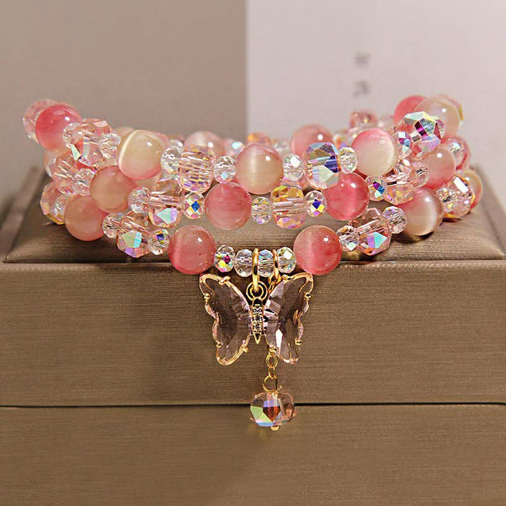 Buddha Stones ピーチキャッツアイバタフライラブトリプルラップファセットブレスレット - 蝶（変身♥愛） - image 0