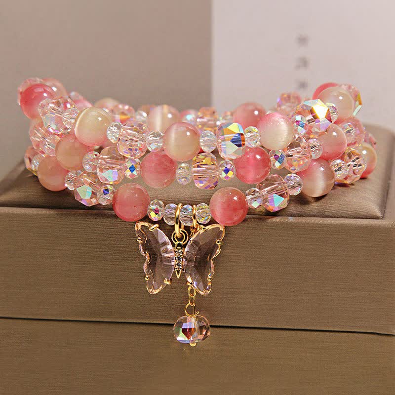 Buddha Stones ピーチキャッツアイバタフライラブトリプルラップファセットブレスレット - image 3