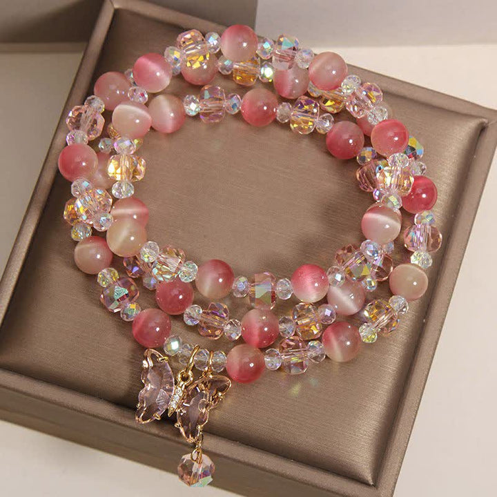 Buddha Stones ピーチキャッツアイバタフライラブトリプルラップファセットブレスレット - image 4