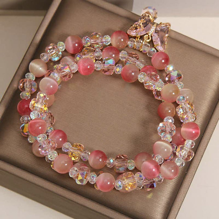 Buddha Stones ピーチキャッツアイバタフライラブトリプルラップファセットブレスレット - image 8