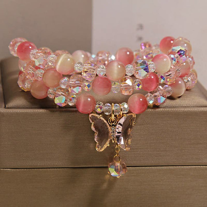 Buddha Stones ピーチキャッツアイバタフライラブトリプルラップファセットブレスレット - image 2